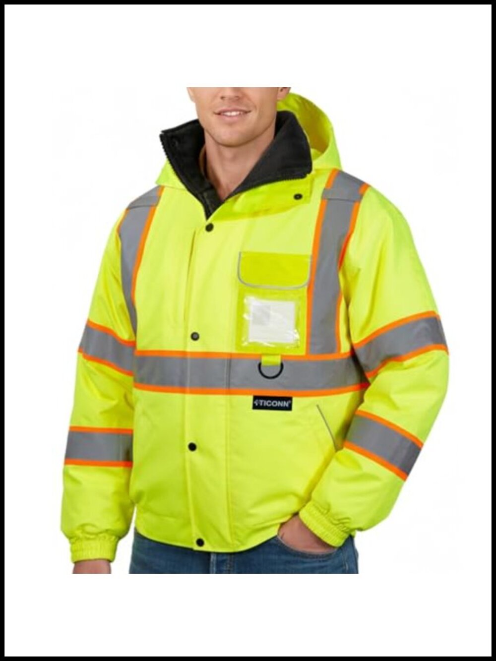 Hi Vis Safety Bomber Jacket Fleece-Lined Waterproof ANSI Class 3